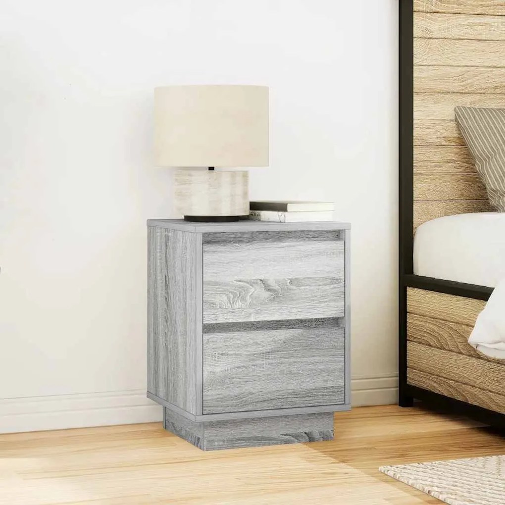 2 db szürke sonoma éjjeliszekrények LED világítással 38x34x50cm