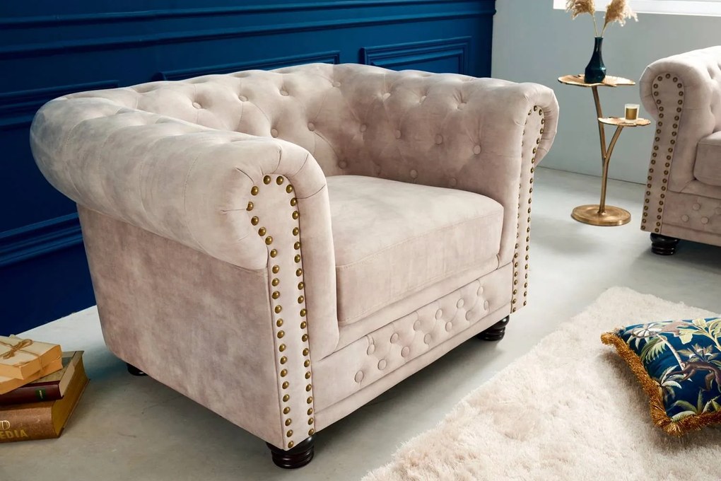 Design fotel Chesterfield pezsgő bársony