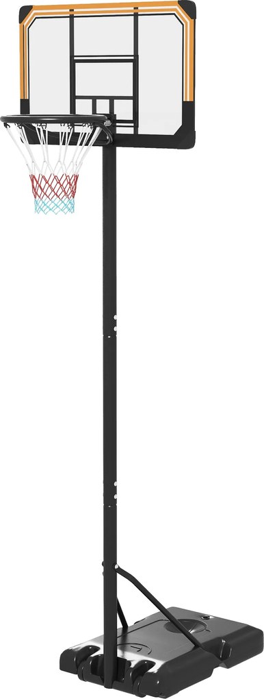 SPORTNOW Magasságban Állítható Kosárlabdagyűrű Tölthető Alap és Kerekek, PC, Acél, Poliészter, Fekete | Aosom