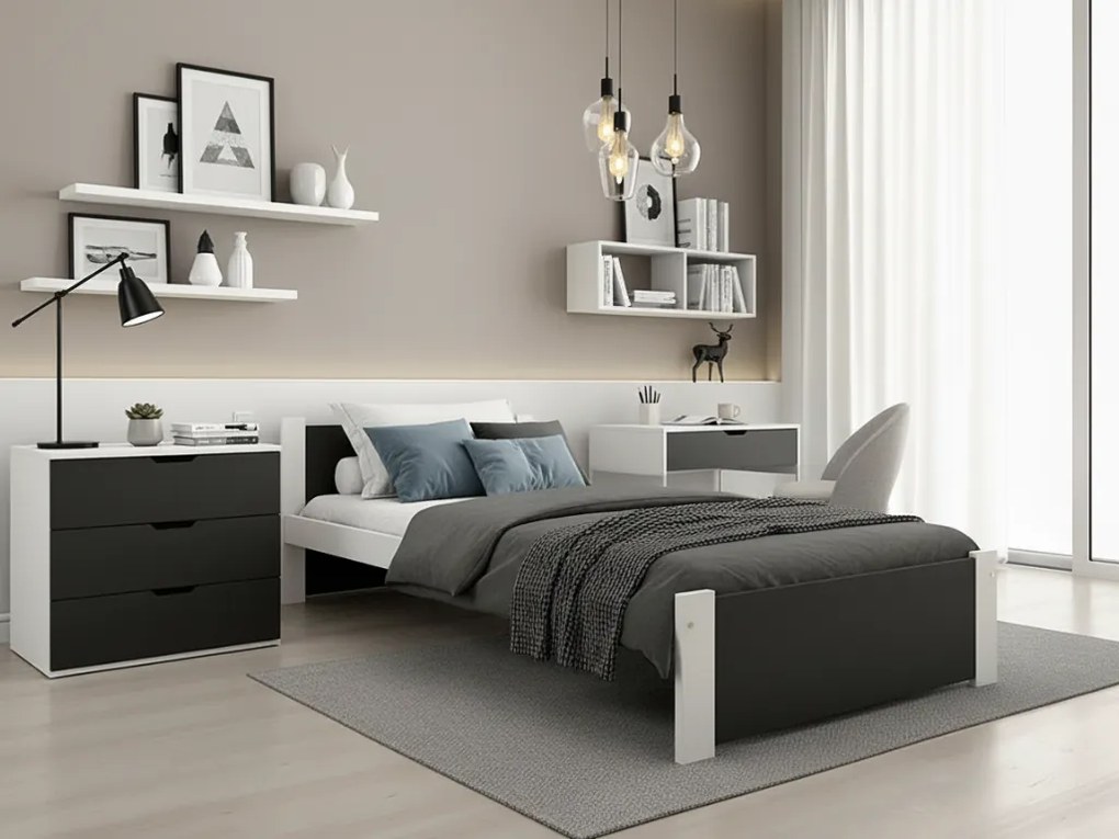 IKAROS ágy 90 x 200 cm, antracit/fehér Ágyrács: Léces ágyrács, Matrac: Somnia matrac 18 cm