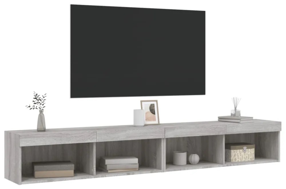 2 db szürke sonoma színű TV-szekrény LED-ekkel 100x30x30 cm
