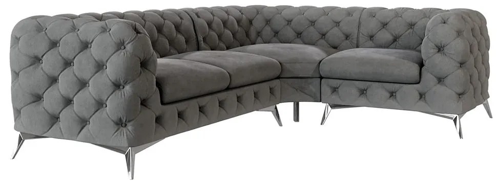 Szürke bársony sarokkanapé (jobb oldali-L alakú) Chelsea – Ropez