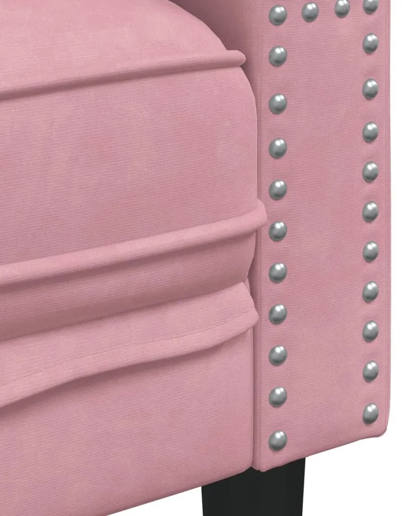 2 részes rózsaszín bársony Chesterfield kanapészett párnákkal