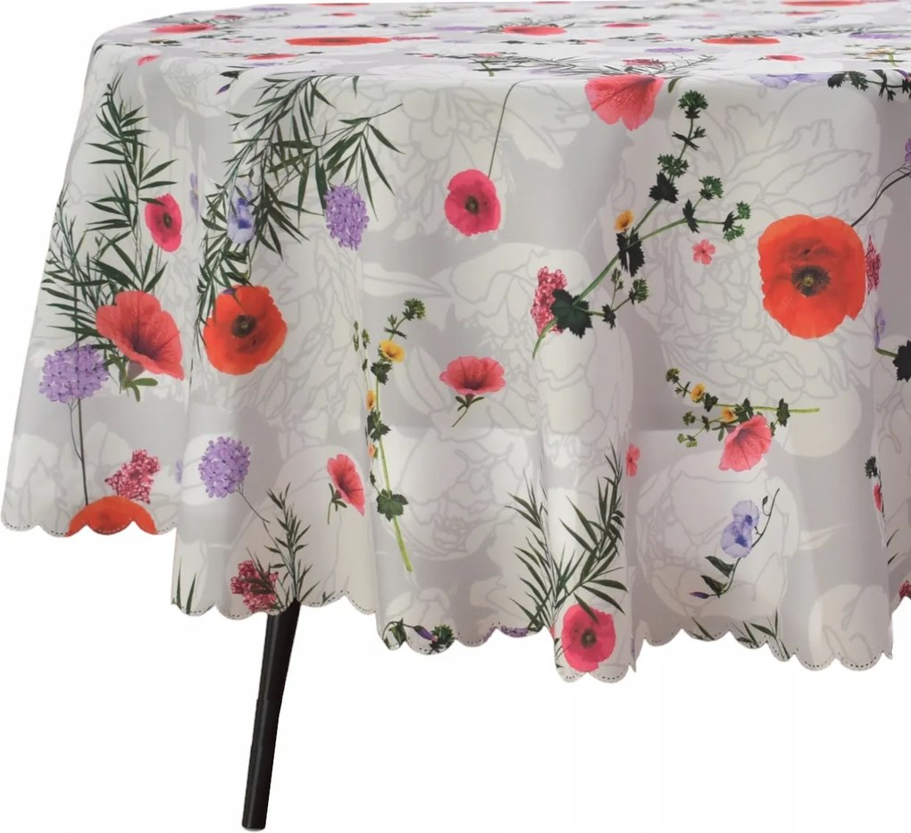 Abrosz Foltálló Ovális 130X280 CM Fehér Szürke Mezei Virágok Pipacsok Ovális