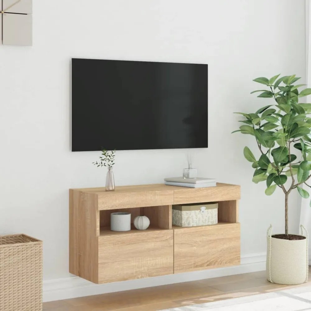 sonoma tölgy színű fali TV-szekrény LED-ekkel 80x30x40 cm