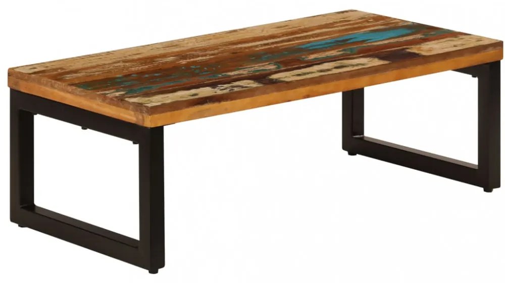 tömör újrahasznosított fa és acél dohányzóasztal 100x50x35 cm