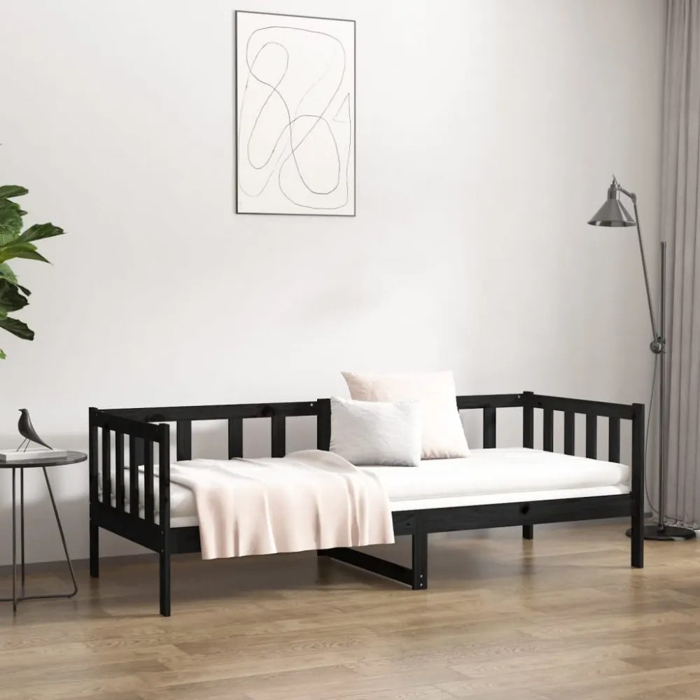 fekete tömör fenyőfa kanapéágy 90 x 190 cm