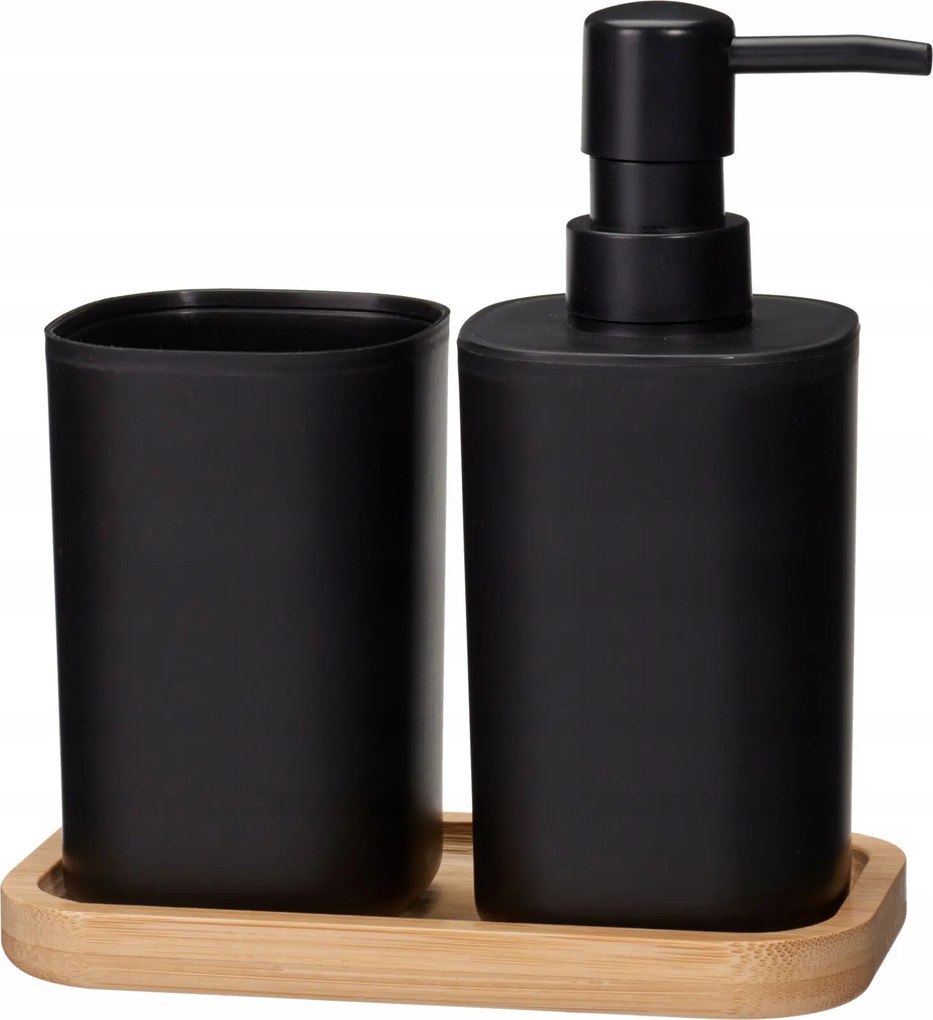 Fürdőszoba Szett Műanyag És Bambusz Fekete 3 Részes