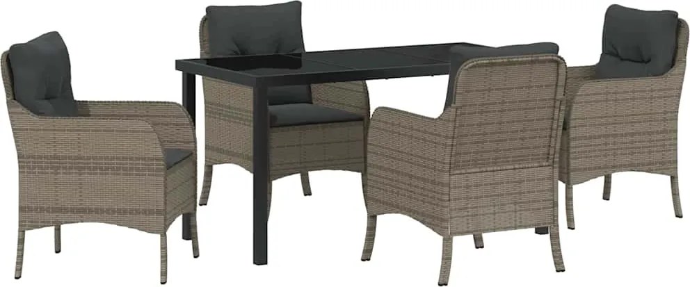 vidaXL Kert étkező szett párnával 5 pcs Szürke polirattan