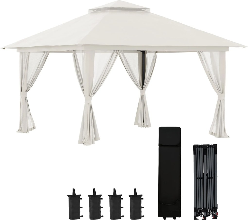 Outsunny 4x4m Stabil Télen is Használható Pop-up Kerti Szaletli Dupla Tetővel, UV Védelemmel 50+, 4 Oldalfalas Party Sátor Kerti Sátor Homokzsákokkal
