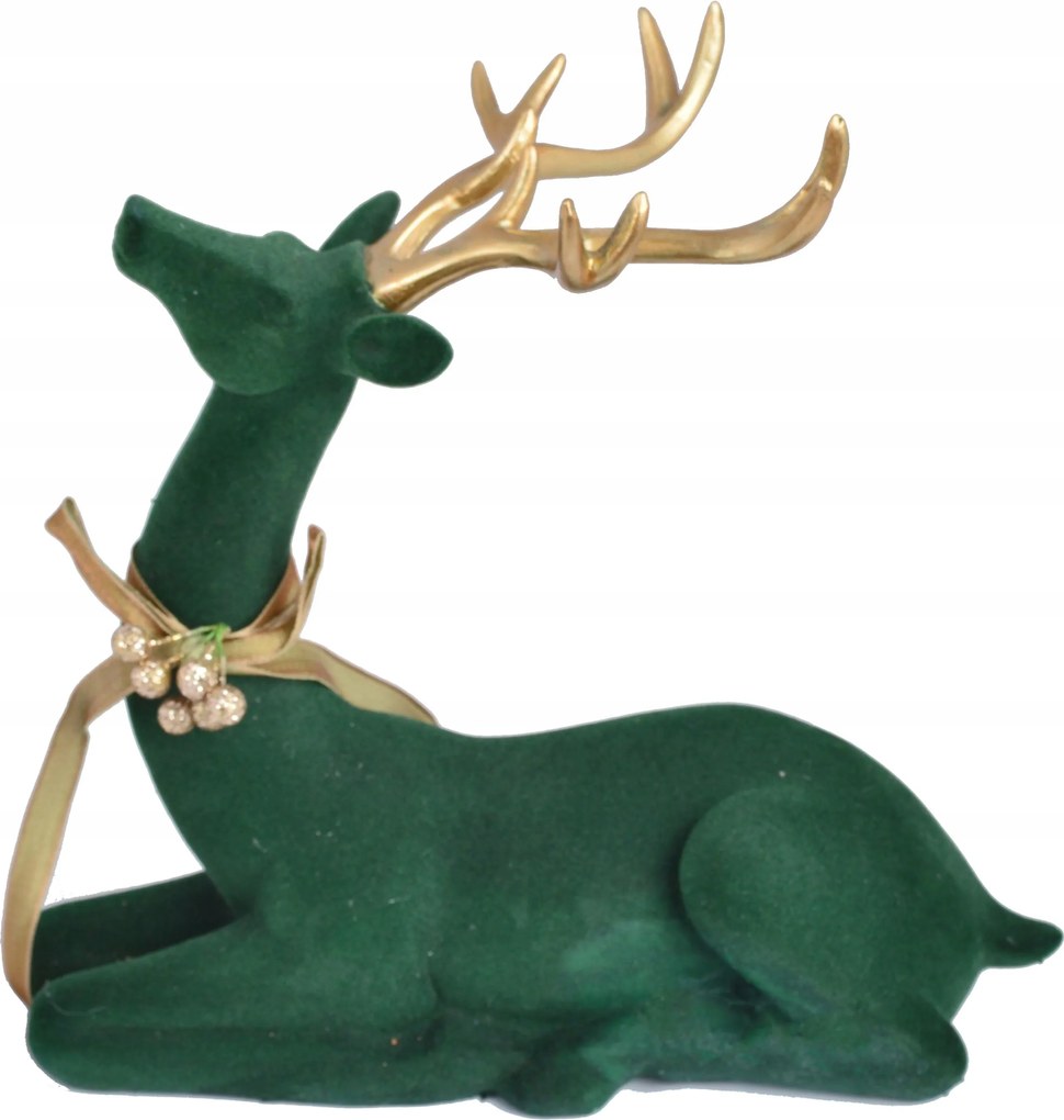 Rénszarvas figura Fekvő Zöld Velúr Karácsonyi Műanyag H24.5 Ewax