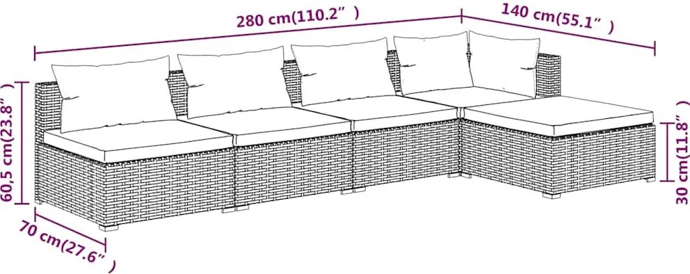 5 részes szürke polyrattan kerti ülőgarnitúra párnákkal