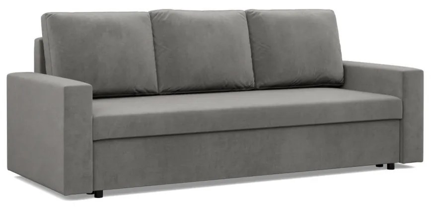 Zeus kanapéágy, bársony, hab töltet, egyenes kartámasz, világosszürke