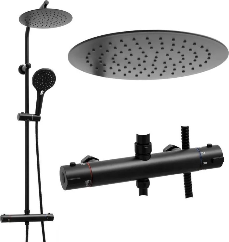 Erga Bergen Therm, zuhanygarnitúra termosztatikus csapteleppel és esőfejjel 25cm, fekete matt, ERG-YKA-BP.BERGEN-THERM-25-BLK