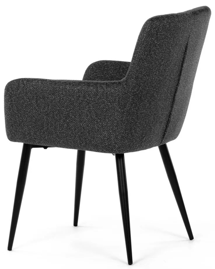 Scaun de sufragerie elegant cu brațe, stofă gri inchis, metal negru