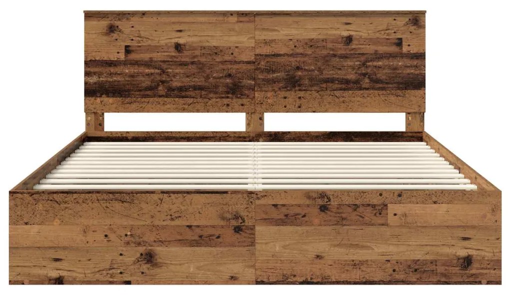 vidaXL Ágykeret fejtámlával Öreg fa 200 x 200 cm Tömör fenyőfa