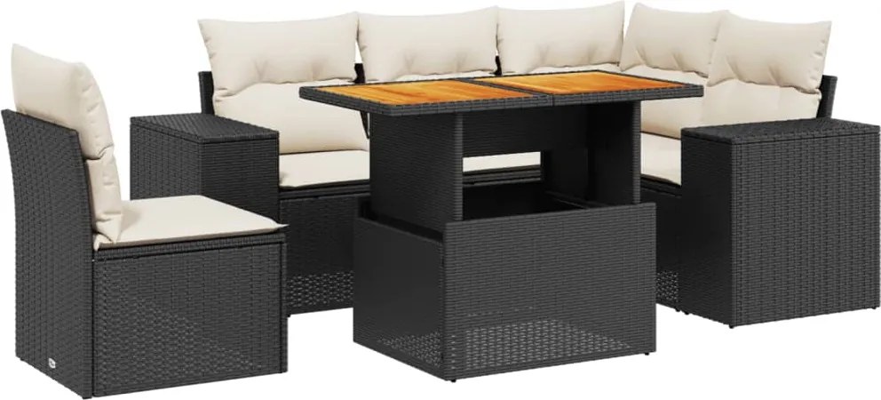 vidaXL 6 részes fekete polyrattan kerti ülőgarnitúra párnákkal