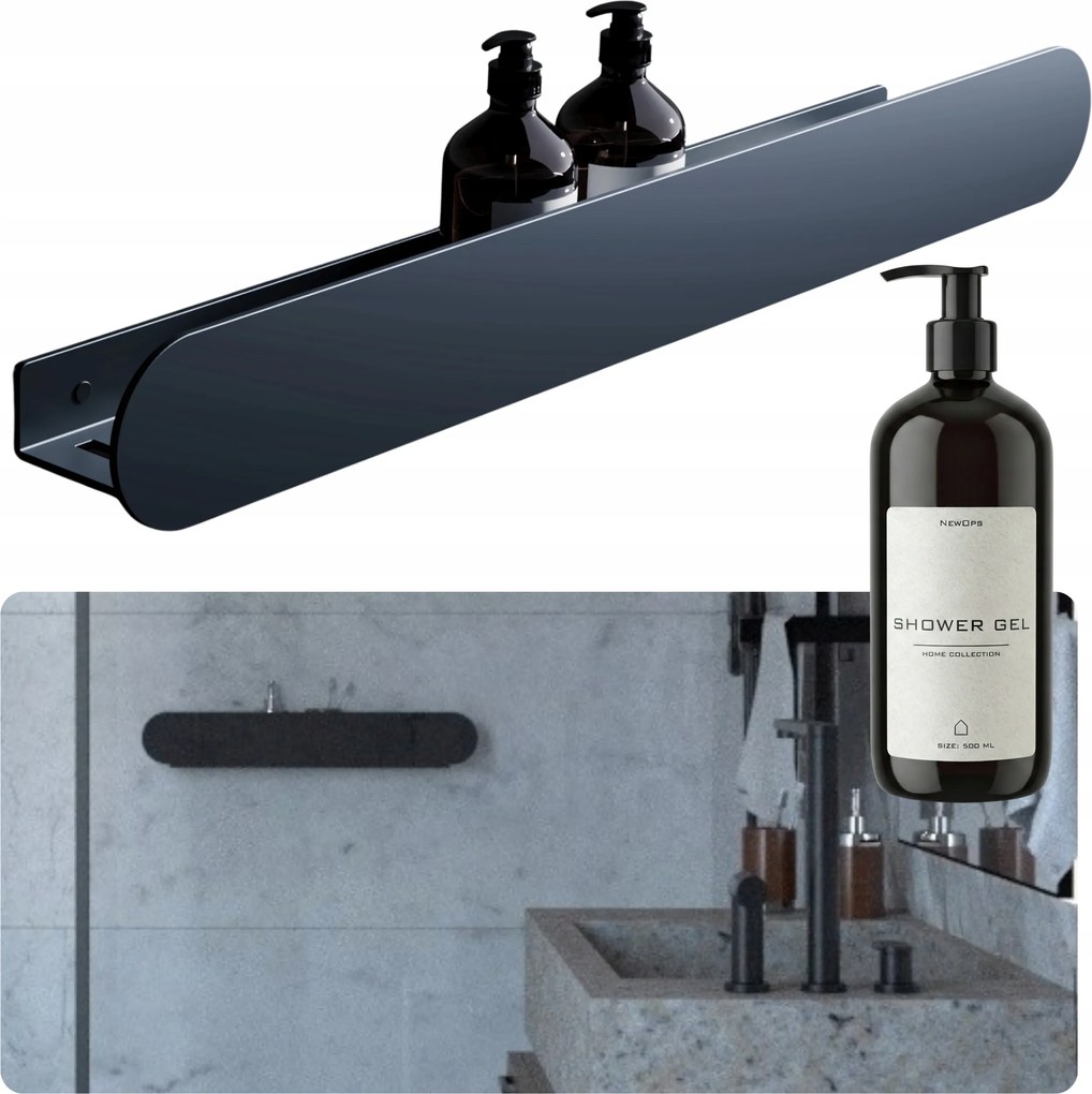 Fém Fürdőszobai Zuhanypolc Loft Fekete Fali 58 cm Ajándék