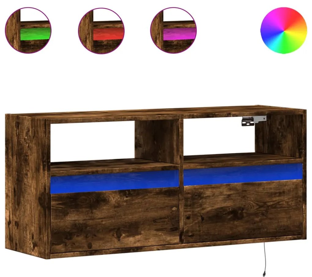 füstös tölgy színű fali TV-szekrény LED-ekkel 100x31x45 cm