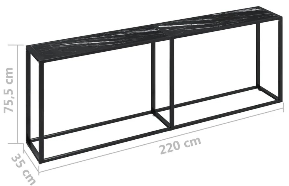 fekete márványszínű edzett üveg tálalóasztal 220 x 35 x 75,5 cm