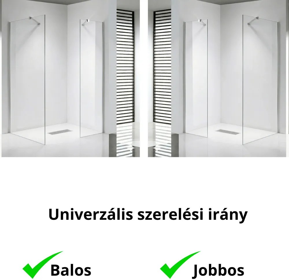 Stuxi Milano Easy Kombi Plus 2 Walk-in zuhanyfal, 80x120 cm, 8 mm vastag vízlepergető biztonsági üveggel, helytakarékos stabilizátorral, 2 polccal