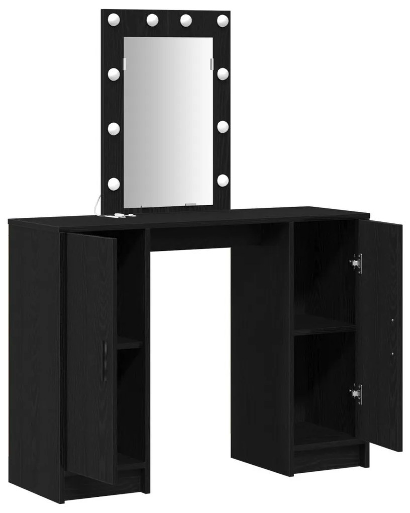 Fodrászasztal LED világítással Fekete Tölgy 102x33x135 cm