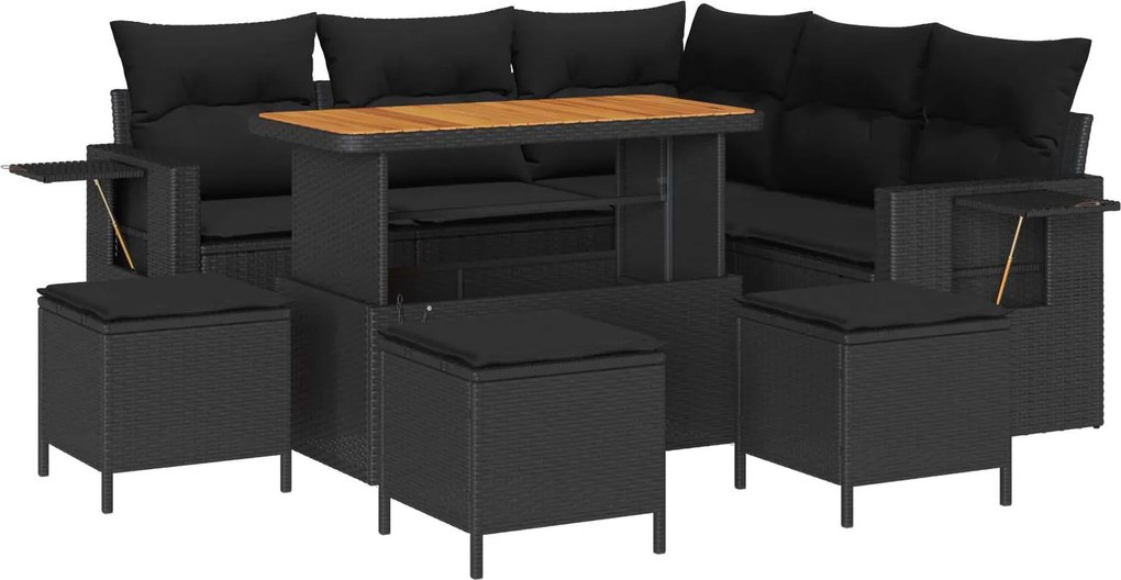 vidaXL Kerti Kanapé Szett párnával 9 pcs Fekete polirattan