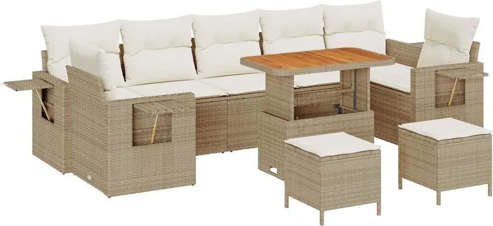 vidaXL Kerti Kanapé Szett 10 pcs Bézs polirattan