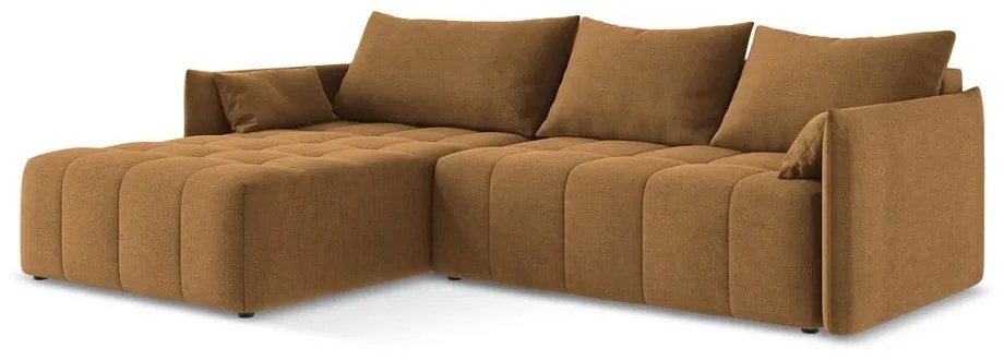 Terrakotta színű kinyitható-tárolóhelyes sarokkanapé (bal oldali-heverő résszel) Moku – Makamii