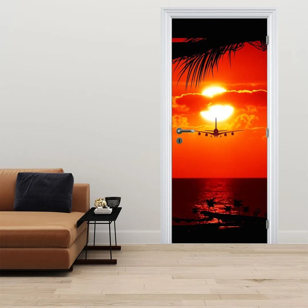Fotótapéta ajtóra - Naplemente repülőgéppel (95x205cm)