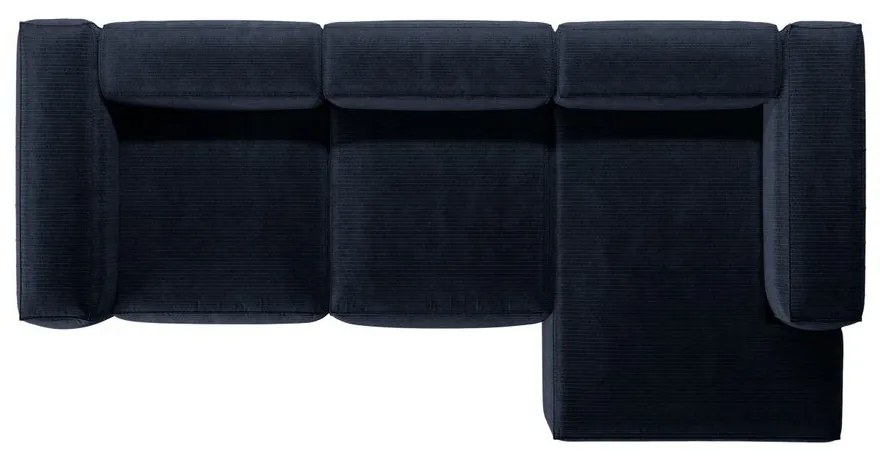 Sötétkék kordbársony sarokkanapé (jobb oldali-heverő résszel) Bergano – Cosmopolitan Design