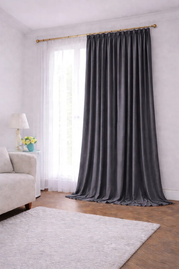 Velvet Premium Függöny 155 x Az Ön Mérete Szalagon Sötétszürke
