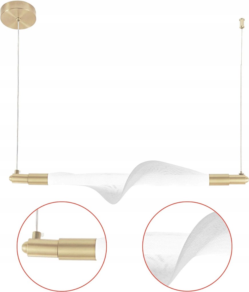 Led Függő Lámpa Étkezőbe Glamour G011 Lineáris Hullámos Fehér-Arany