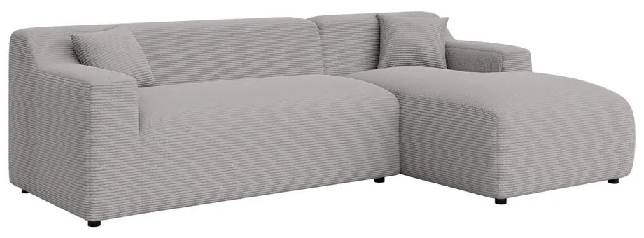 Világosszürke kordbársony sarokkanapé (jobb oldali-heverő résszel) Martin – Ropez