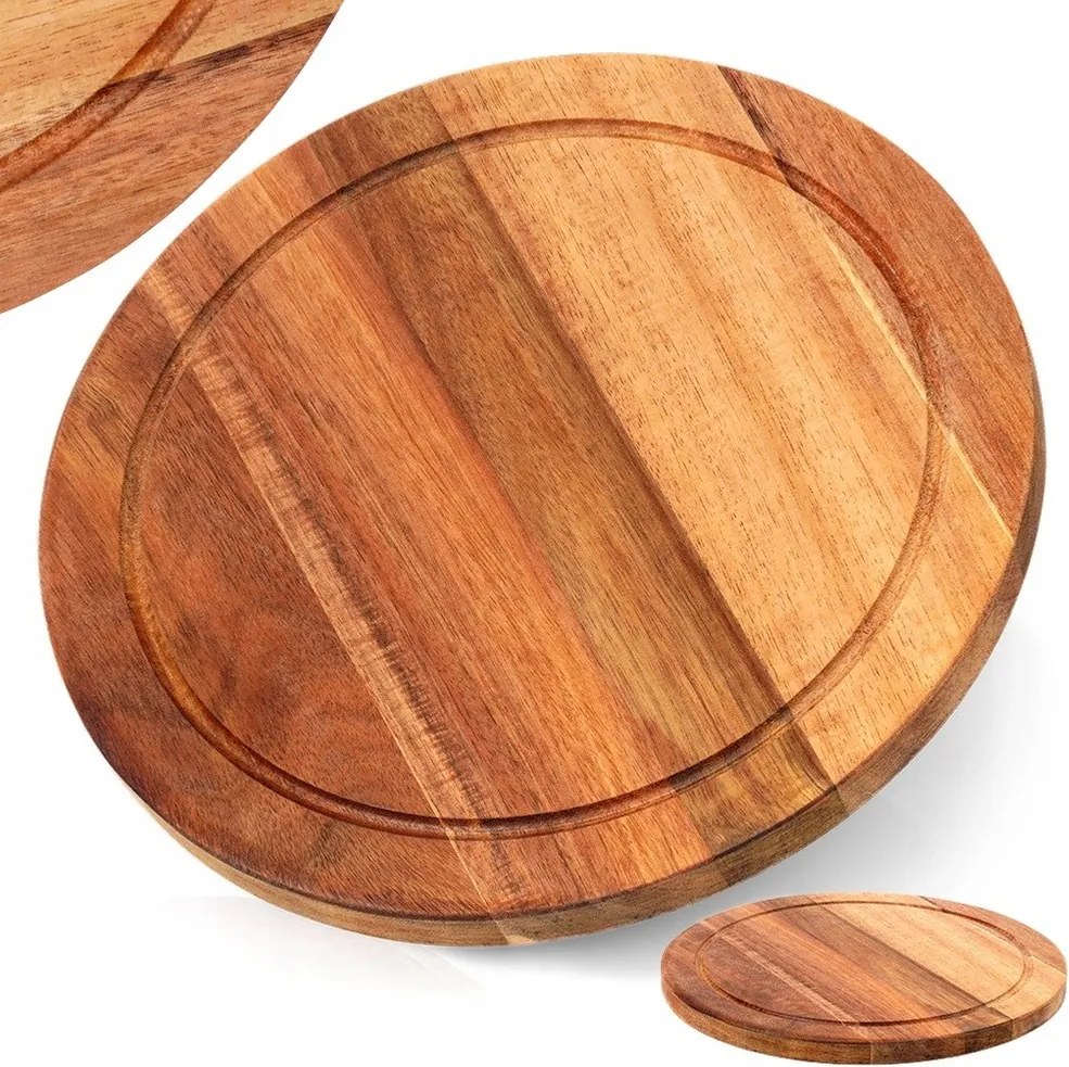 Konyhai tálaló vágódeszka fa kerek akác 25 cm