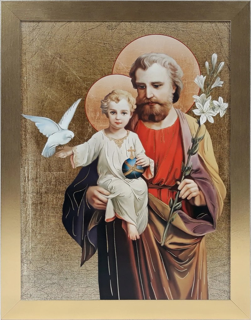 Vászonkép 45x35 Szent József Jézus Arany Keret