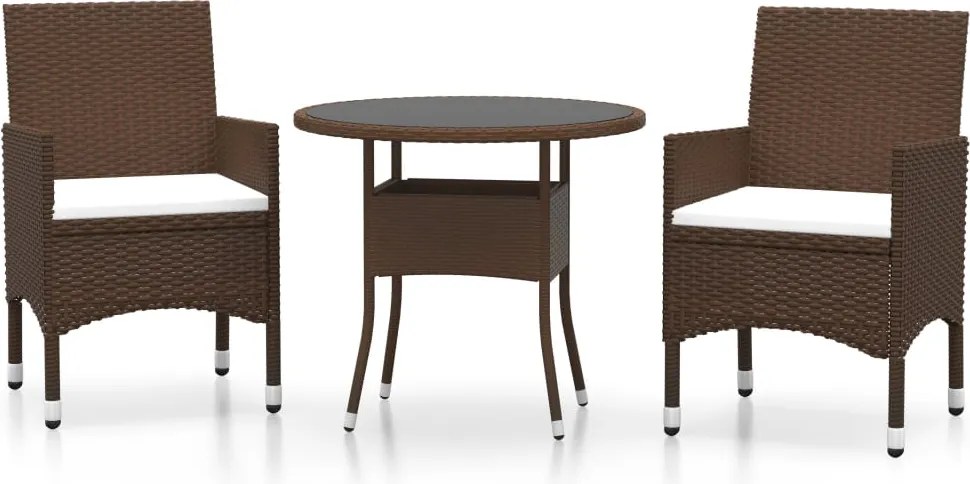 vidaXL 3 részes barna polyrattan kerti étkezőgarnitúra