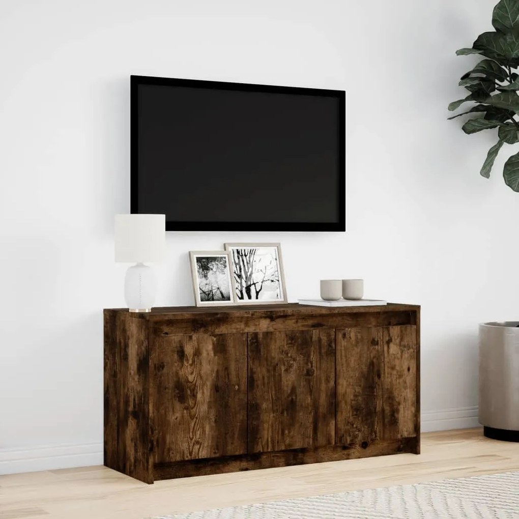 füstös tölgy színű szerelt fa LED-es TV-szekrény 100x34x50 cm