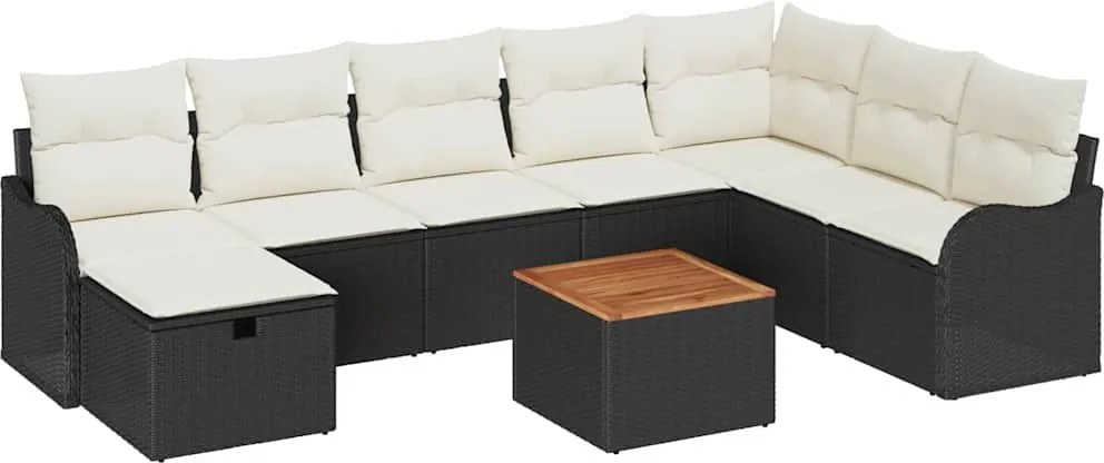 vidaXL Kerti Kanapé Szett párnával tárolóval 9 pcs Fekete Poli rattan