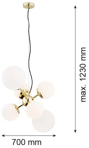 Argon 2532 - Csillár zsinóron SATELITE 6xE27/15W/230V arany