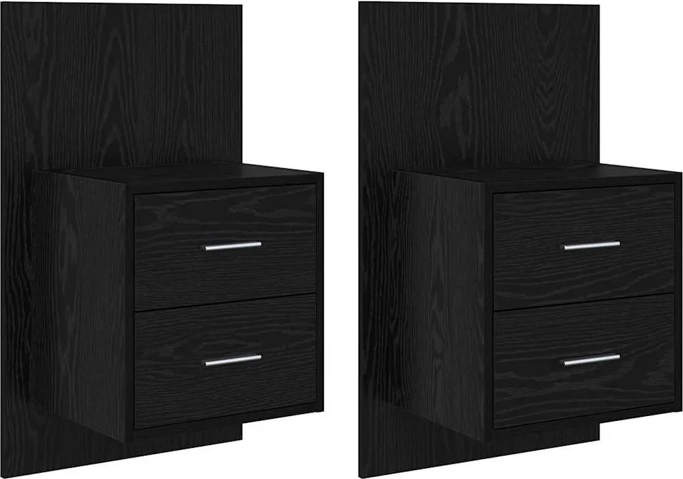 vidaXL Fali éjjeli szekrény 2 pcs Fekete tölgy 48,5 x 32,5 x 80 cm