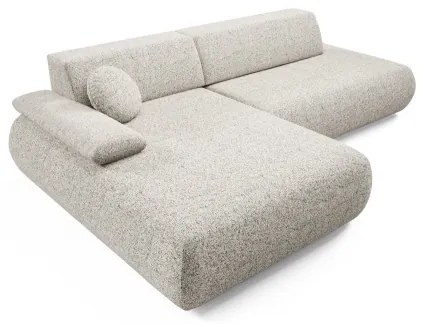 PRATO L alakú balos kihúzható sarokkanapé tárolóval, bézs