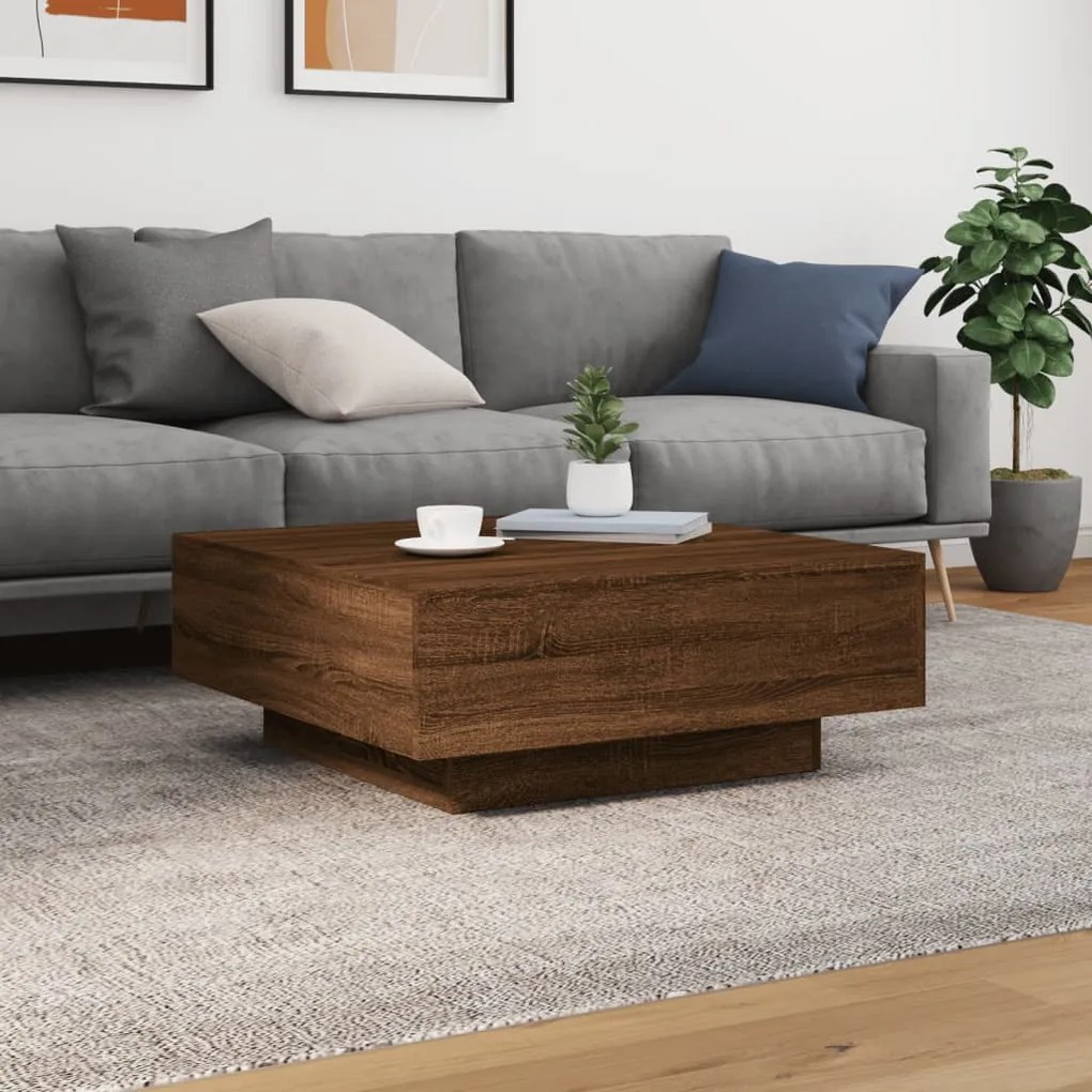 Barna tölgyszínű dohányzóasztal LED-lámpákkal 80 x 8 0x 31 cm