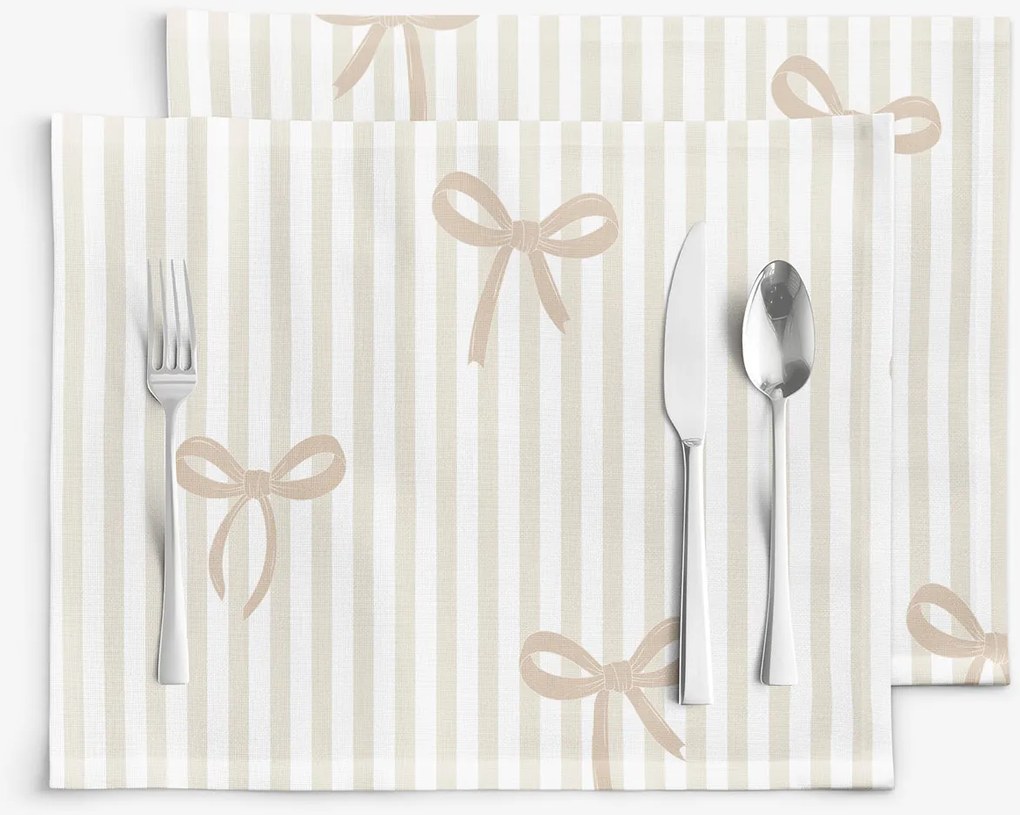 Goldea pamut reggeliző alátét - latte masnik és csíkok - 2db 30 x 40 cm