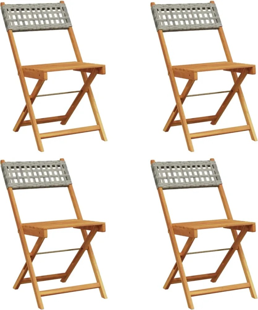 vidaXL 4 db szürke polyrattan és tömör fa összecsukható kerti szék
