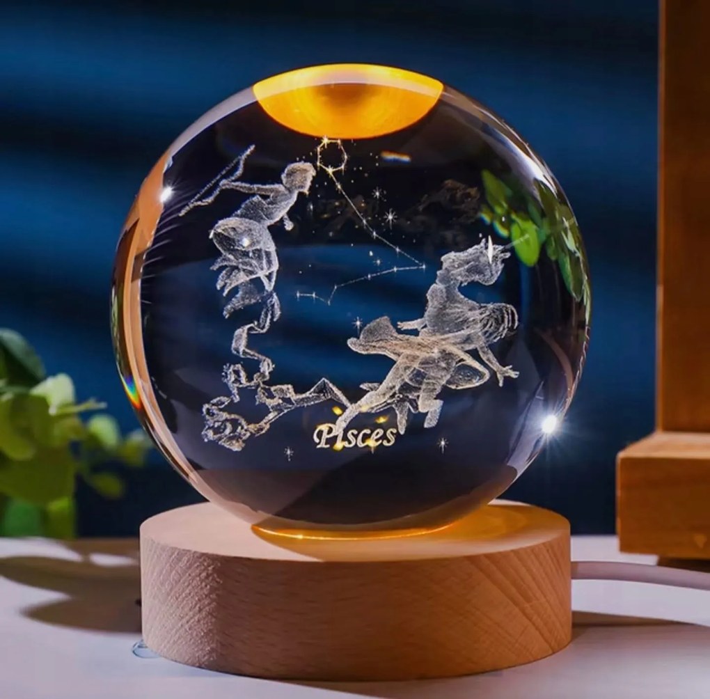 Asztali Éjjeli Lámpa Led Üveg Gömb 3D Állatövi Jegyek Halak