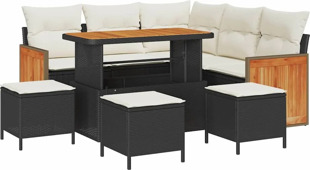 vidaXL Kerti Kanapé Szett párnával 9 pcs Fekete és Krém