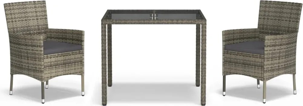 vidaXL 3 részes szürke polyrattan kerti étkezőgarnitúra párnával