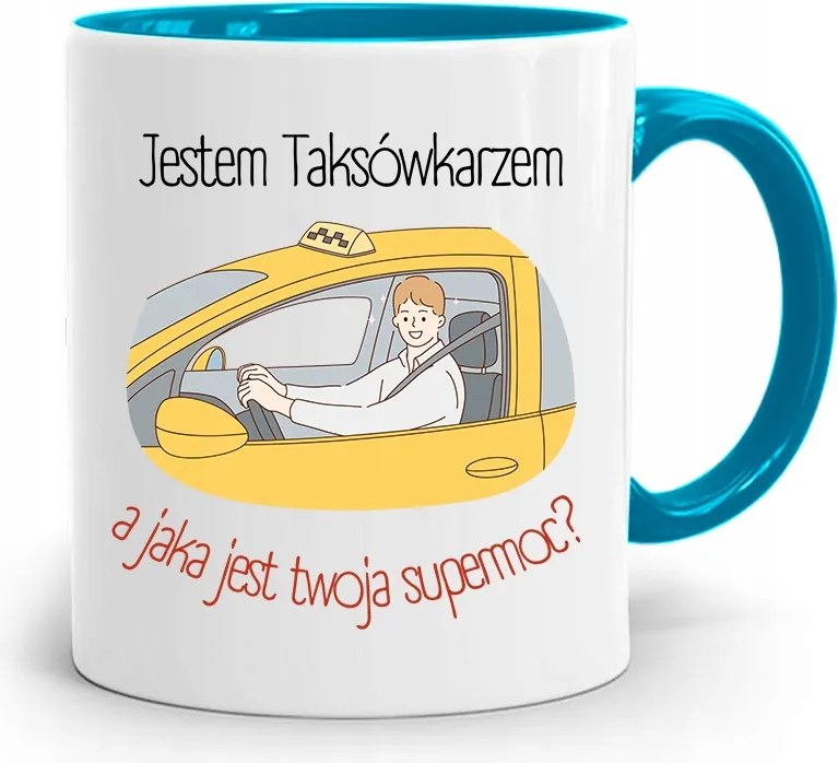 Kék Bögre Taxisofőrnek Ajándék Vagyok fényképes nyomattal