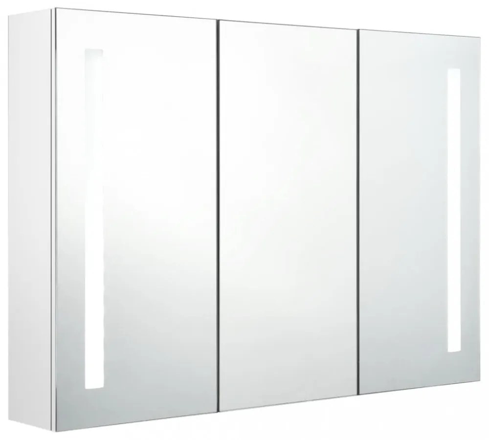 fényes fehér fürdőszobaszekrény LED világítással 89x14x62 cm